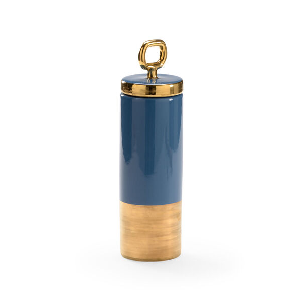 Claire Bell French Blue Glaze and Metallic Gold Lidded Jar, image 1