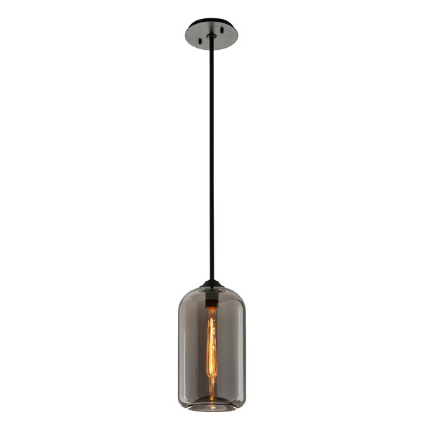 District Satin Black 8-Inch One-Light Mini Pendant with Plated Smoke Glass, image 1