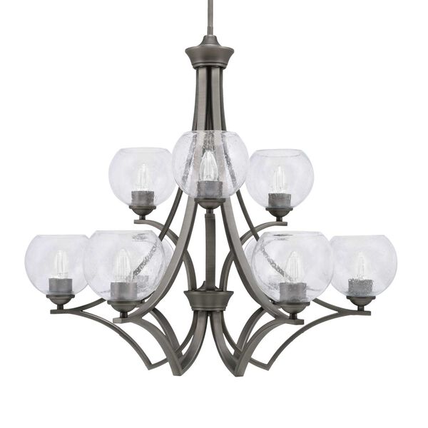 Zilo Graphite Nine-Light Chandelier with Six-Inch Dome Clear Bubble Glass, image 1