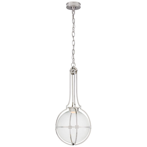 Gracie Medium Captured Globe Pendant in Polished Nickel with Clear Glass by Chapman  and  Myers, image 1