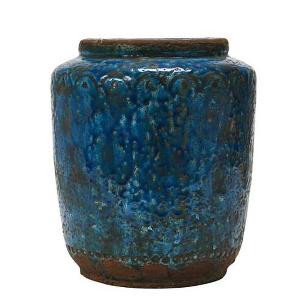 Distressed Blue Debossed Terra-Cotta Eight-Inch Vase, image 4