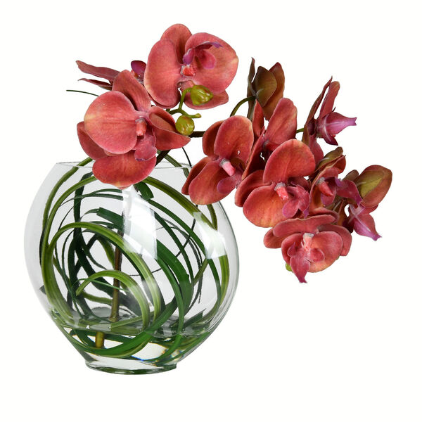 Green and Purple Orchid with Glass Pot, image 1