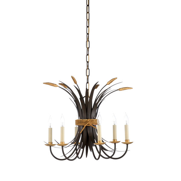 Bronze and Antique Gold Six-Light Chandelier, image 1