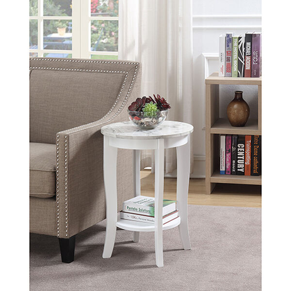American Heritage White Faux Marble Round End Table, image 1
