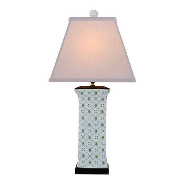 Porcelain Ware One-Light White and Green Vase Lamp, image 2