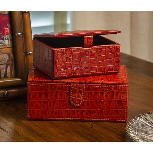 Burnt Orange Crocodile Leather Boxes, Set of Two, image 1