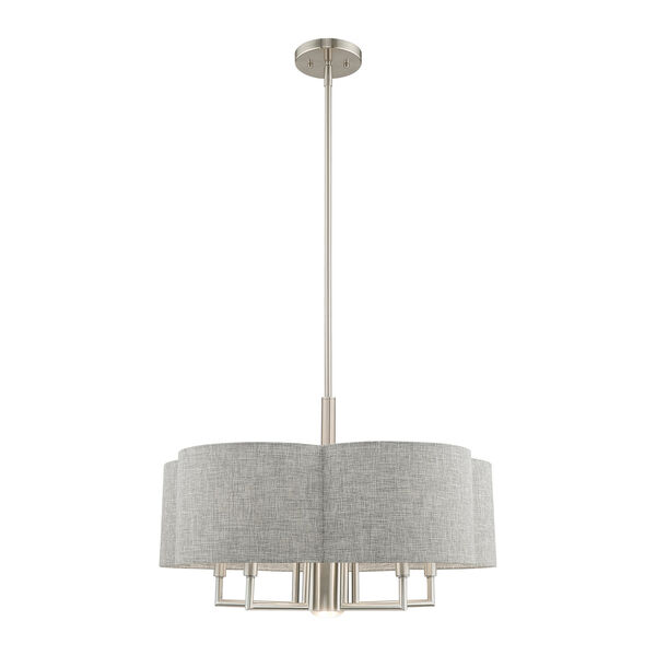 Kalmar Brushed Nickel 24-Inch Six-Light Pendant Chandelier with Hand Crafted Gray Hardback Shade, image 6