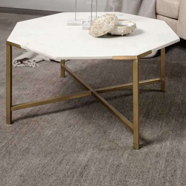 Vincent I Espresso and White Hexagonal Marble Top Coffee Table, image 3