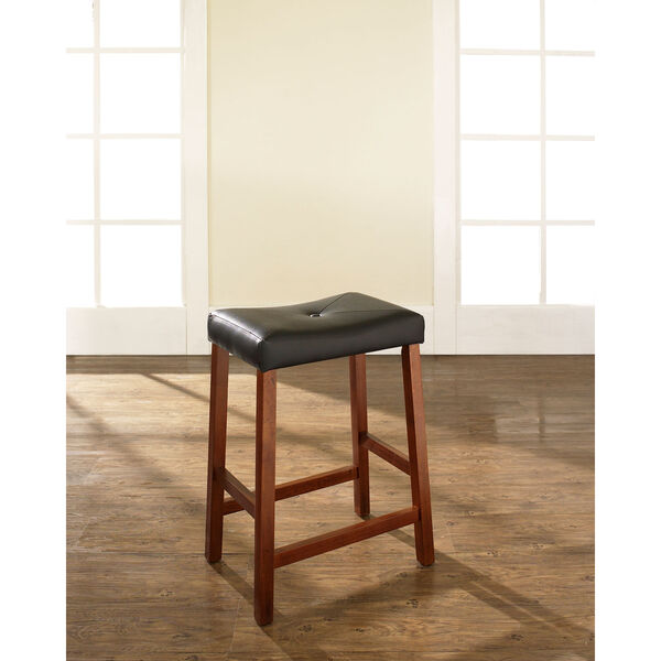Upholstered Saddle Seat Bar Stool in Classic Cherry Finish with 24 Inch Seat Height- Set of Two, image 5