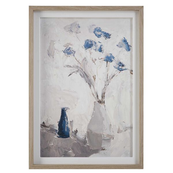Blue Flowers Gray Natural Vase Framed Wall Art, image 2