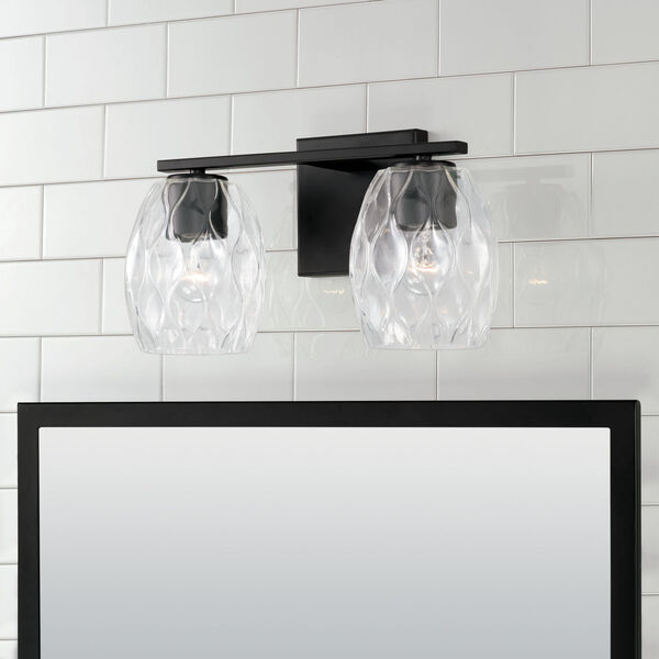 Lucas Matte Black Two-Light Vanity with Wavy Embossed Glass, image 3