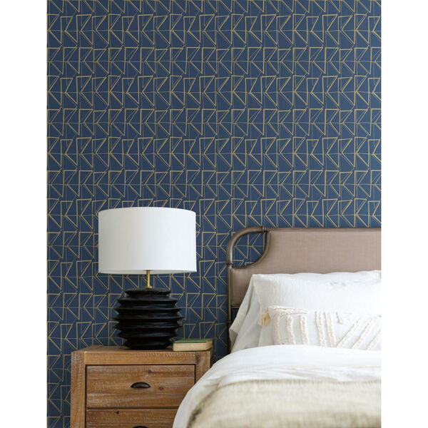 Risky Business III Blue Metallic Gold Love Triangles Peel and Stick Wallpaper, image 3