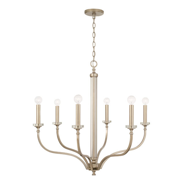 Breigh Brushed Champagne Chandelier with Acrylic Column and Bobeches, image 3