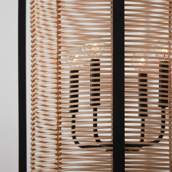 Rico Flat Black Four-Light Chandelier Made with Handcrafted Mango Wood and Rattan, image 3