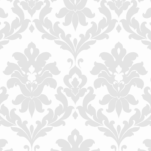 Plaza Damask Grey and White Wallpaper - SAMPLE SWATCH ONLY, image 1