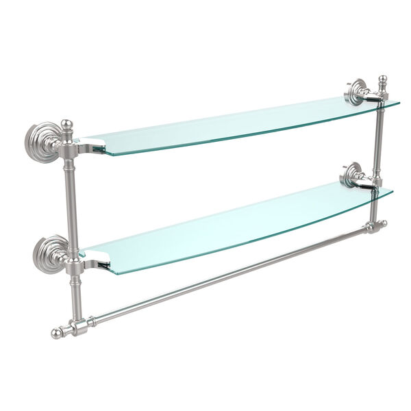 Polished Chrome Retro-Wave 24-Inch Double Glass Shelf with Towel Bar, image 1