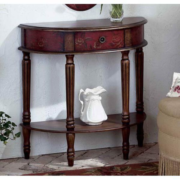 Mozart Red Hand Painted Demilune Console Table, image 1