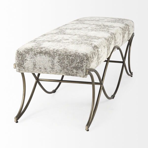 Ayla Light and Dark Gray and Antique Gold Bench, image 4