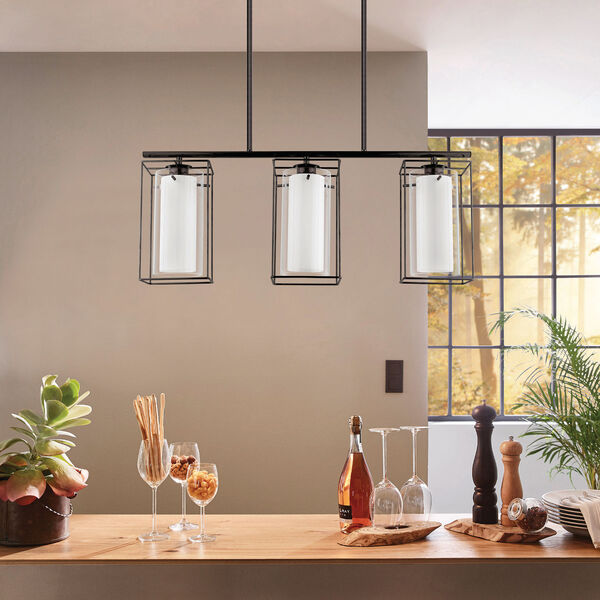 Loncino Structured Black Three-Light Mini Pendant with Clear Glass, image 2