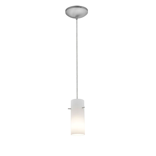 Cylinder Brushed Steel One-Light Cord Mini Pendant with Opal Glass, image 1