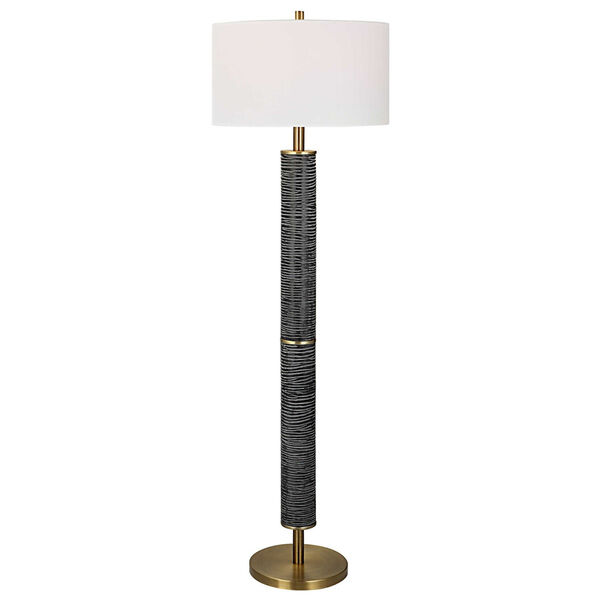 Summit Rustic Gray and Antique Brass One-Light Floor Lamp with White Shade, image 1