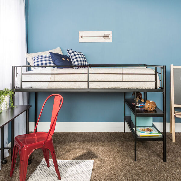 Black Twin Loft Bed with Desk and Shelves, image 2