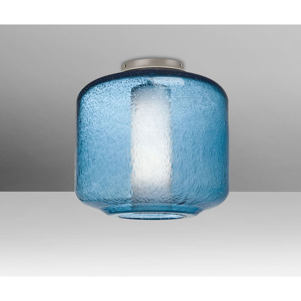Niles Satin Nickel One-Light Flush Mount With Blue Bubble and Opal Glass, image 1