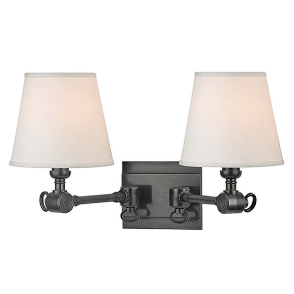 Rae Old Bronze Two-Light Swivel Wall Sconce with White Shade, image 1