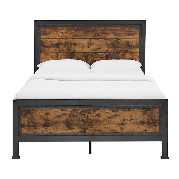 Queen Size Industrial Wood and Metal Bed - Brown, image 3