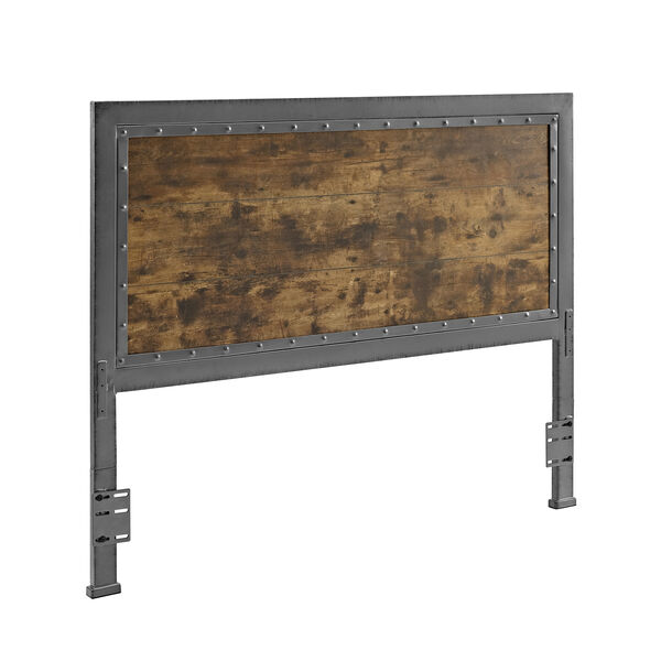 Queen Size Industrial Wood and Metal Panel Headboard - Brown, image 3