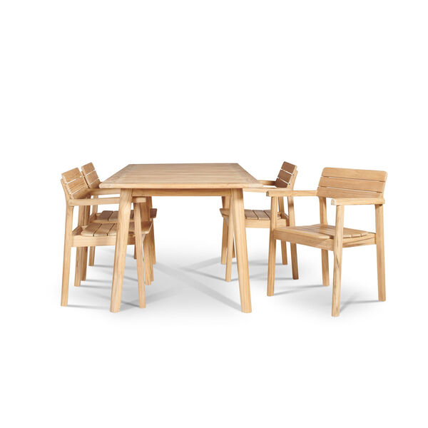 Modurn Nature Sand Teak Rectangular Teak Table Outdoor Dining Set, 5-Piece, image 1