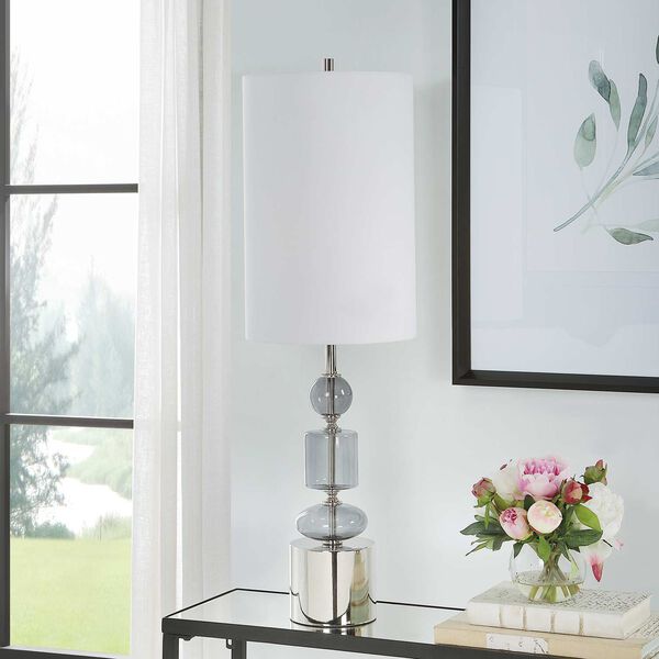 Stratus Gray and Polished Nickel Glass Buffet Lamp, image 3