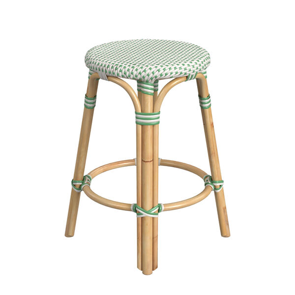 Tobias White and Green Dot on Natural Rattan Counter Stool, image 4