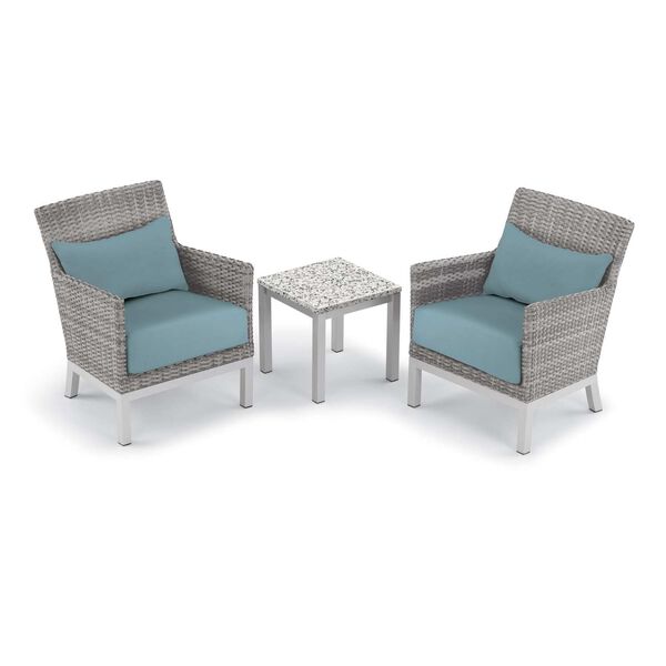Argento and Travira Ash Ice Blue Three-Piece Outdoor Club Chair with Lumbar Pillows and End Table Set, image 1