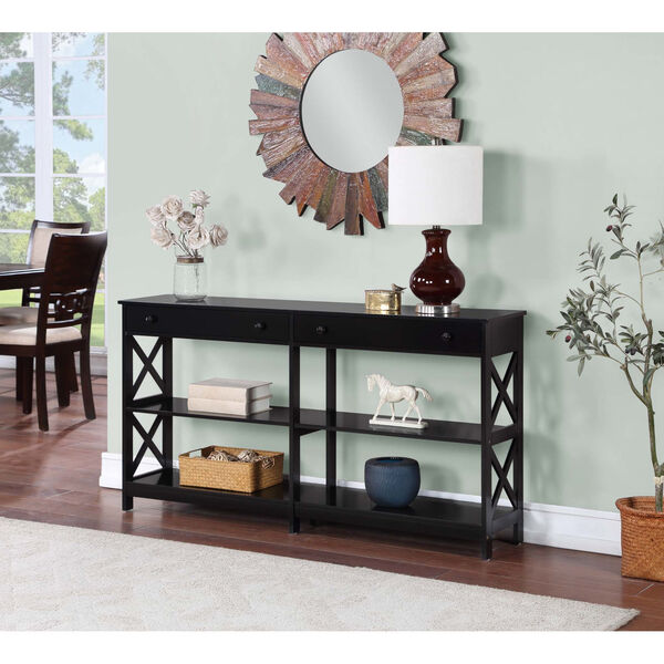 Oxford Black Two-Drawer Console Table with Shelves, image 2