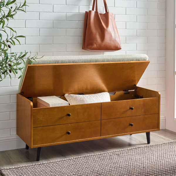 Acorn and White Storage Bench with Cushion, image 2