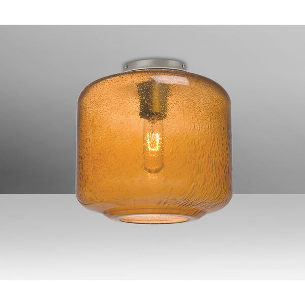 Niles Satin Nickel One-Light Flush Mount With Amber Bubble Glass, image 1