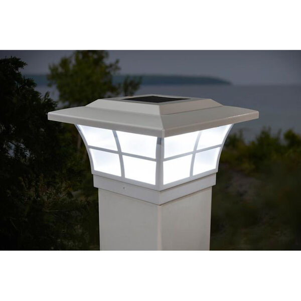 White PVC Prestige 5X5 LED Solar Powered Post Cap, image 3