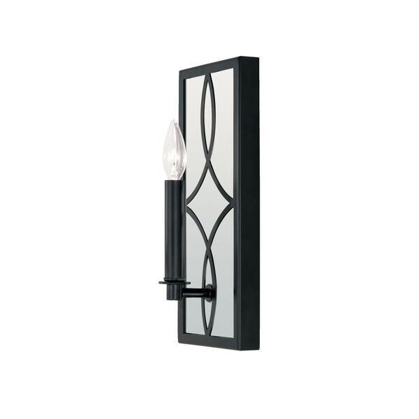 Avery Matte Black One-Light Sconce with Mirrored Backplate, image 1