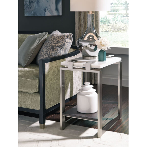 Paradox White And Brushed Platinum 24-Inch End Table, image 1