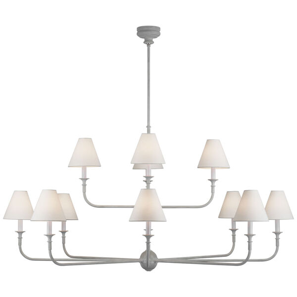 Piaf Grande Two-Tier Chandelier in Swedish Gray with Linen Shades by Thomas O'Brien, image 1