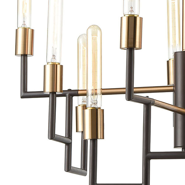 Congruency Oil Rubbed Bronze and Satin Brass 12-Light Chandelier, image 3