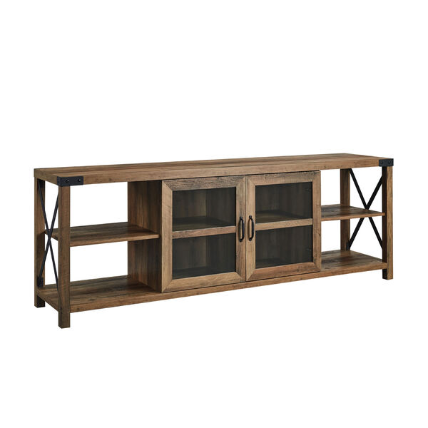 Barnwood X Frame TV Stand with Glass Door, image 1