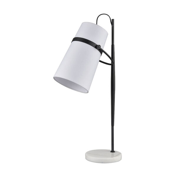 Banded Shade Matte Black and White Marble One-Light Table Lamp, image 2