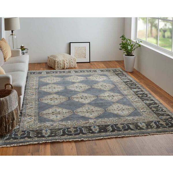 Ustad Global Diamond Blue Gray Taupe Rectangular 5 Ft. 6 In. x 8 Ft. 6 In. Area Rug, image 3