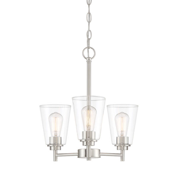 Westin Satin Platinum Three-Light Chandelier with Clear Glass, image 1