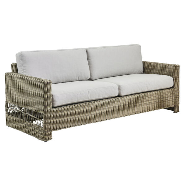 Carrie Antique and White Outdoor Three-Seater Sofa with Sunbrella Sailcloth Seagull Cushion, image 1