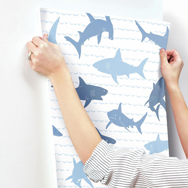 A Perfect World Blues Shark Charades Wallpaper - SAMPLE SWATCH ONLY, image 3
