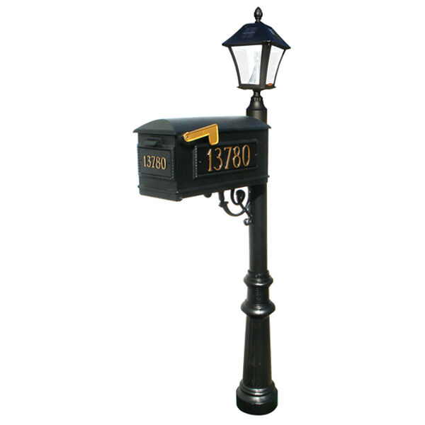 Lewiston Post Only with Support Brace, Fluted Base in Black Color and Bayview Solar Lamp, image 4