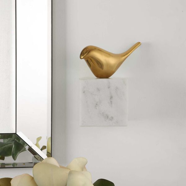 Flying Solid Brass and White Solo Bird Wall Decor, image 3